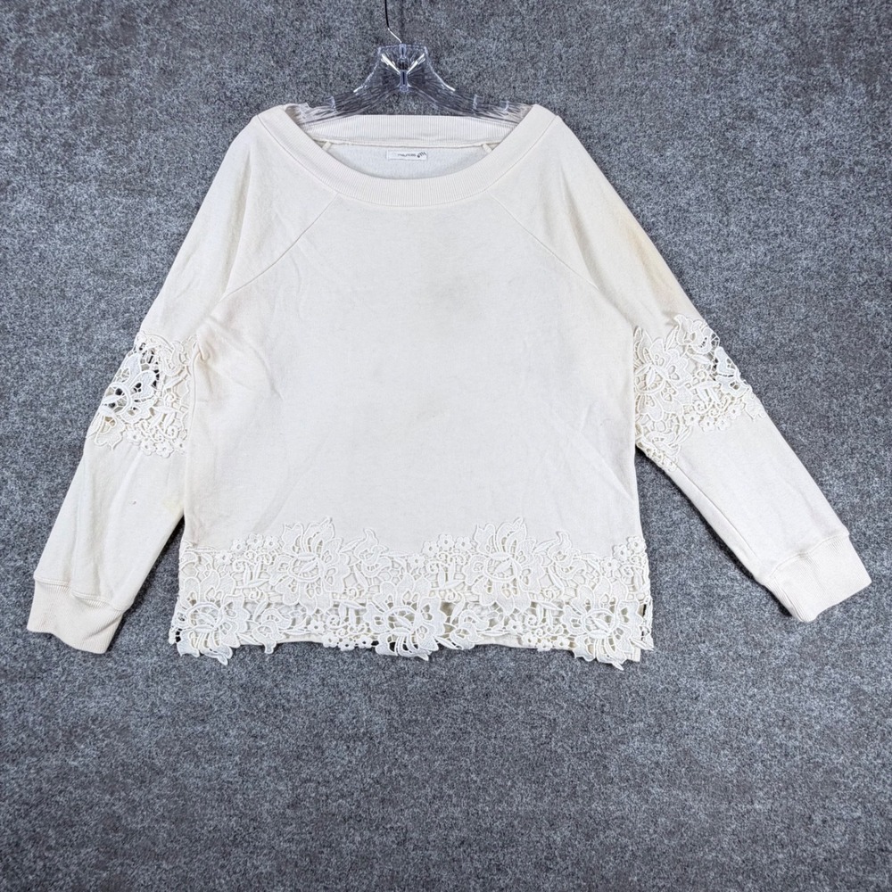 Maurices Womens Cream Sweatshirt Crochet
Lace Trim Boho Pullover Size Large
